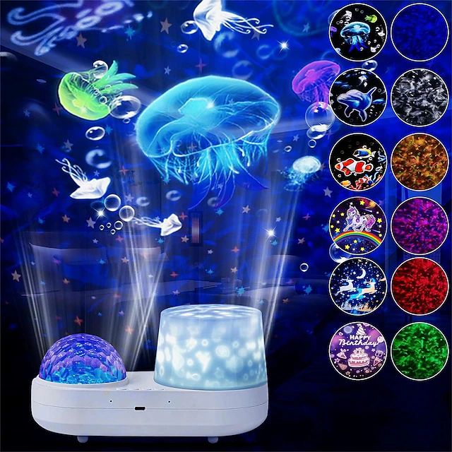 Projection Light Box Ocean Light Projector Jellyfish Lamp 360 Degree Rotating Night Lights ...