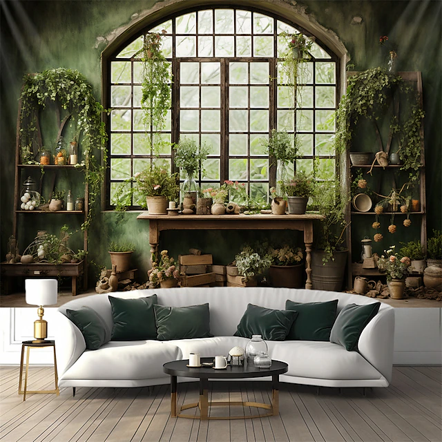 Plant Cottage Hanging Tapestry Wall Art Large Tapestry Mural Decor Photograph Backdrop Blanket Curtain Home Bedroom Living Room Decoration 11