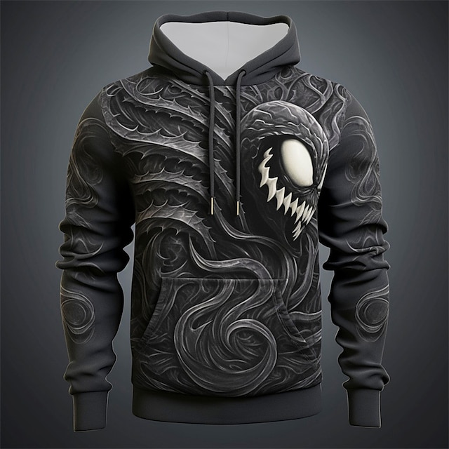  Men's Graphic Monster Hoodie Hoodies Sweatshirt Hoodie Long Sleeve Hooded Sweatshirt Hooded Fashion 3D Print Sports Outdoor Holiday Vacation Black Grey Black Print Front Pocket Spring &  Fall Designer