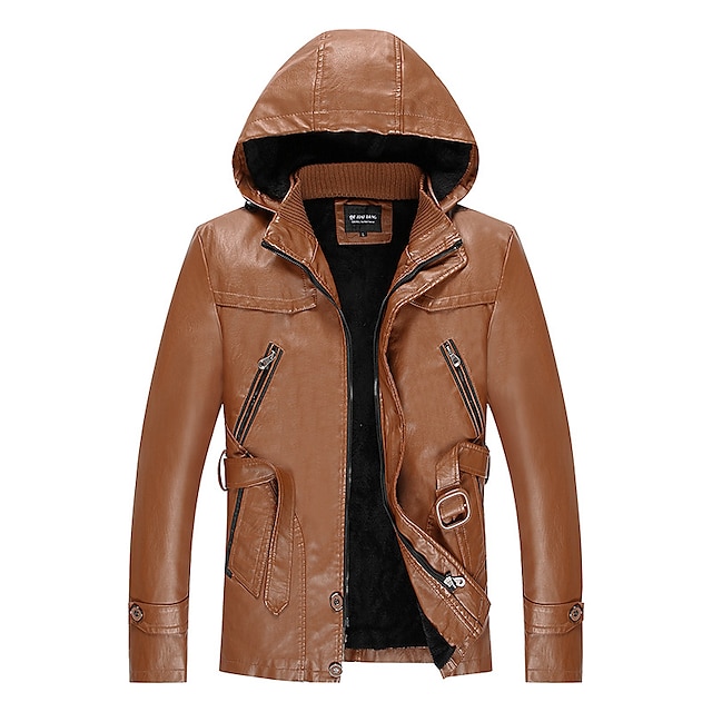 Men's Winter Coat Leather Jacket Casual Motorcycle Thermal Warm ...