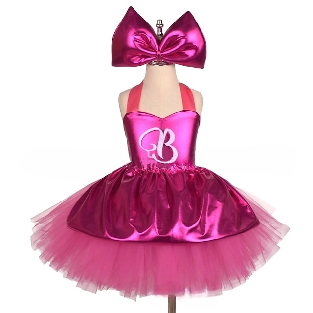  Hot Pink Princess Doll Tutu Dress with Hair Bow Clip Outfits Girls' Movie Cosplay Costume Cute Organza Pink Dress Carnival Children's Day Flower Girl Dress