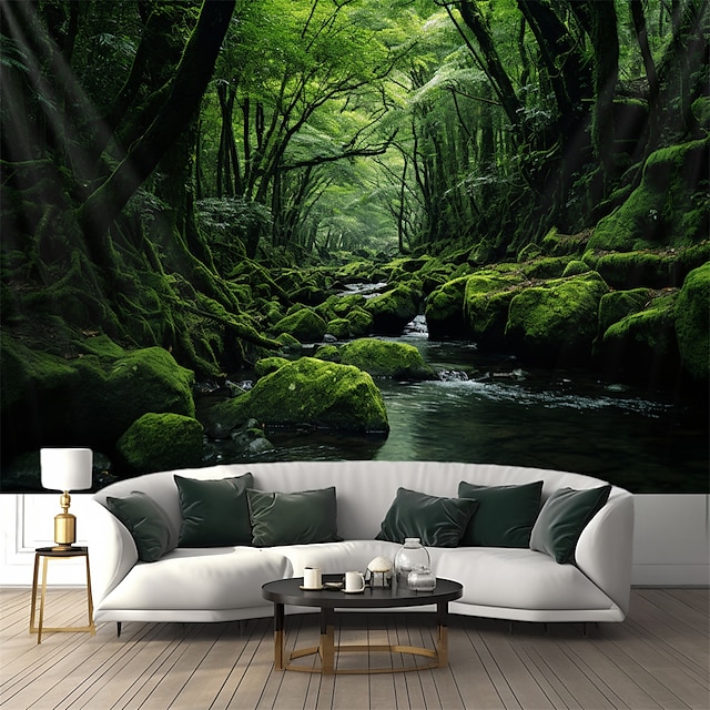  Forest River Hanging Tapestry Wall Art Large Tapestry Mural Decor Photograph Backdrop Blanket Curtain Home Bedroom Living Room Decoration