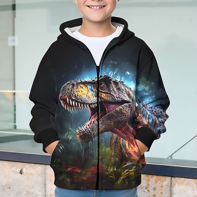  Jungen 3D Dinosaurier Kapuzenshirt Mantel Oberbekleidung Langarm Herbst Winter Aktiv Strassenmode Cool kinderkleidung 3-12 Jahre Reissverschluss Strasse Täglich Regular Fit