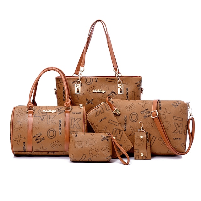  Women's Handbag Bag Set PU Leather Daily Zipper Large Capacity Multi Carry Geometric Letter Black White Pink