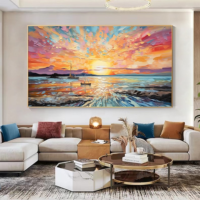  handgjord oljemålning canvas väggkonst dekor original solnedgångar full för heminredning med sträckt ram utan inner ram målning