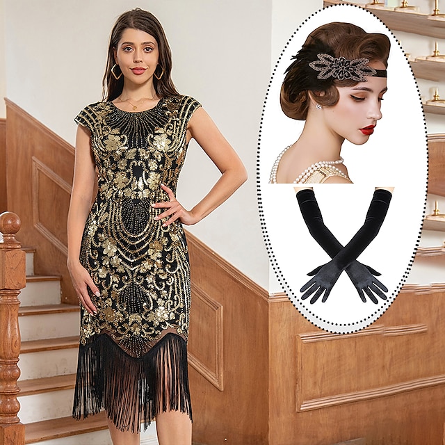  Conjunto com vestido midi melindrosa faixa de penas de veludo luvas longas de ópera 3 peças roupas femininas dos anos 20 anos 1920 coquetel gatsby melindrosa fantasias de festa de máscaras para