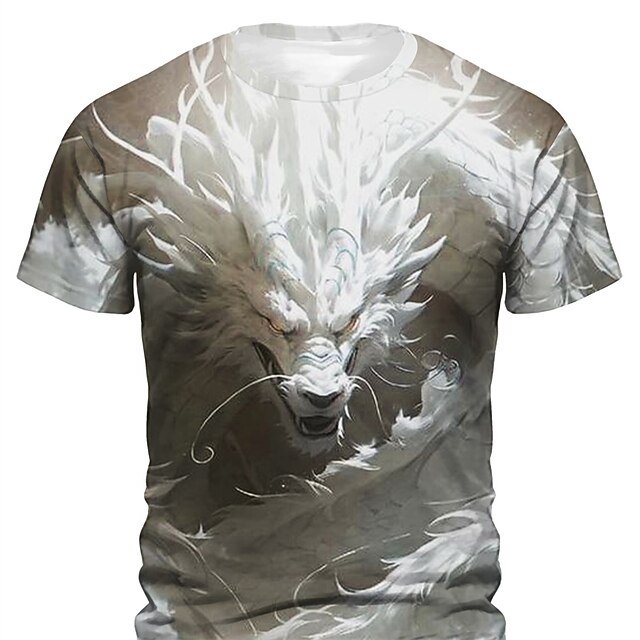 Men's Graphic Animal Dragon T Shirt Short Sleeve T shirt 3D Print Crew Neck Shirt Daily Designer Retro Vintage Sports Outdoor Holiday Going out Purple Khaki Gray Spring & Summer Clothing Apparel S M3