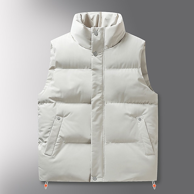  Per uomo Gilet imbottito Imbottito Casual / quotidiano Athleisure Autunno inverno Classico Jersey di cotone spandex Tinta unica Cerniera Colletto Mao Nero Bianco Gilet