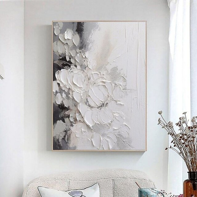 Gray and White Abstract Art Handmade Oil Painting on Canvas Wabi Sabi