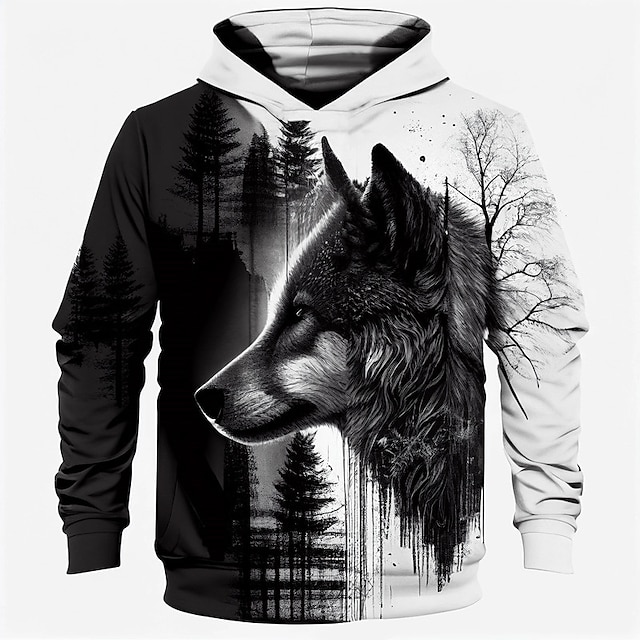  Jungen 3D Wolf Kapuzenshirt Pullover Langarm 3D-Druck Frühling Herbst Modisch Strassenmode Cool kinderkleidung 3-12 Jahre Mit Kapuze Outdoor Casual Täglich Regular Fit