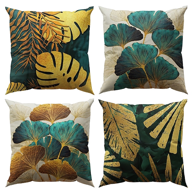  Ginkgo Decorative Toss Pillows Cover 4PCS Soft Square Cushion Case Pillowcase for Bedroom Livingroom Sofa Couch Chair Open Branches and Loose Leaves