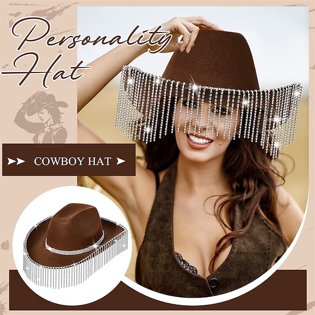  Rhinestone Cowgirl Hat Glitter Cowboy Hat Sparkly Cowboy Hat Men Women Cosplay Party Costume