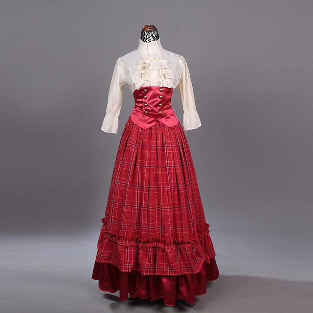  Victoriansk Renessanse Kostume Dame Drakter Rød+Gylden Vintage Cosplay 50% Bomull / 50% Polyester 3/4 ermer Puffermer