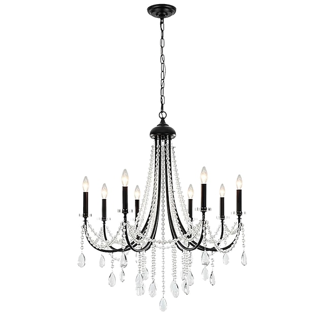  Candle Style Chandelier with Crystal Decor, Simple Classic/Traditional Semi Flush Ceiling Light Fixed Light for Entryway, Hallway, Dining Room and Foyer Black
