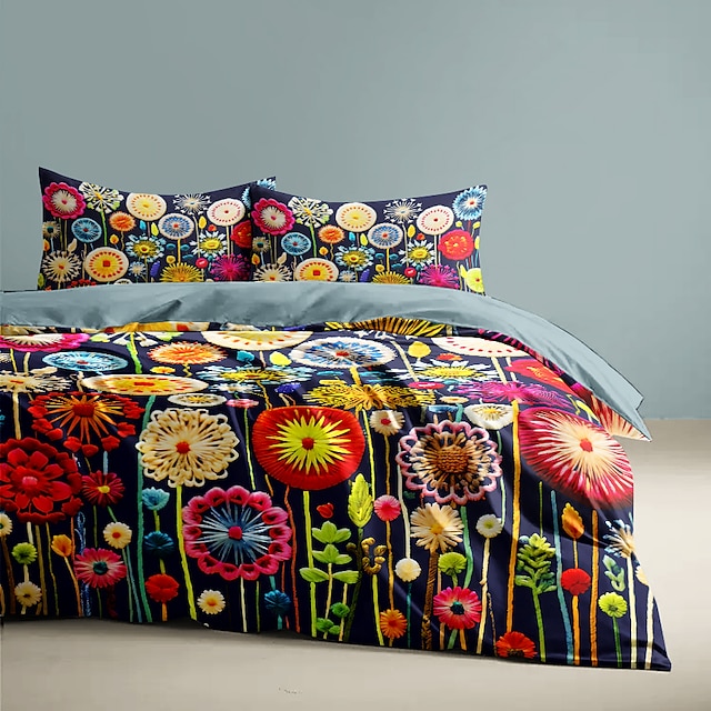  l.t.home 100 % bomull satäng påslakanset vändbart premium 300 trådantal blommigt maskrosmönster elite sängkläder