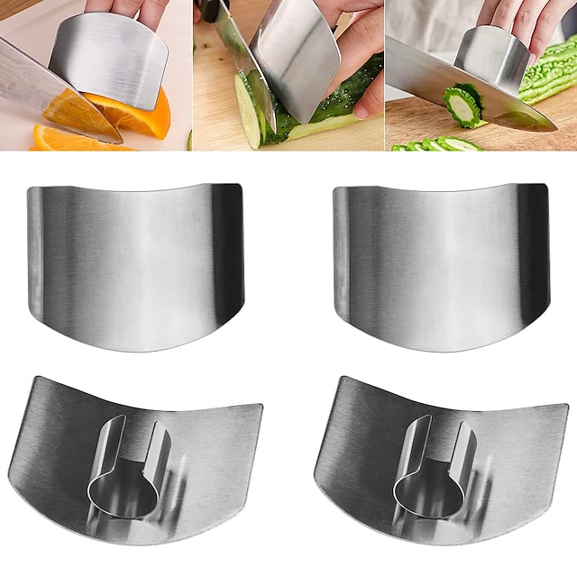  Edelstahl-Finger-Handschutz, 4 Stück Edelstahl-Fingerschutz zum Schneiden von Lebensmitteln, Premium-Fingerschutz, Messer-Schneidschutz, Schneidewerkzeug, Fingerschutz für die Küche