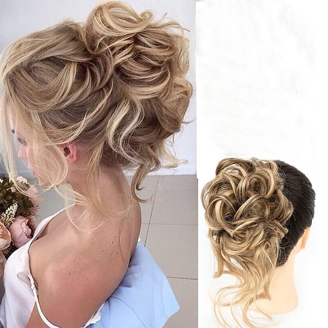  Messy Bun Hair Piece Messy Hair Bun Scrunchies for Women Tousled Updo Bun Synthetic Wavy Curly Chignon Ponytail Hairpiece for Daily Wear