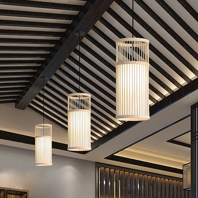  lumini cilindrice creative pandantiv răchită bej corp de iluminat din bambus decor antic candelabru de tavan lumina țesute manual decor pentru casă candelabru pentru coridor rustic ceainărie hol