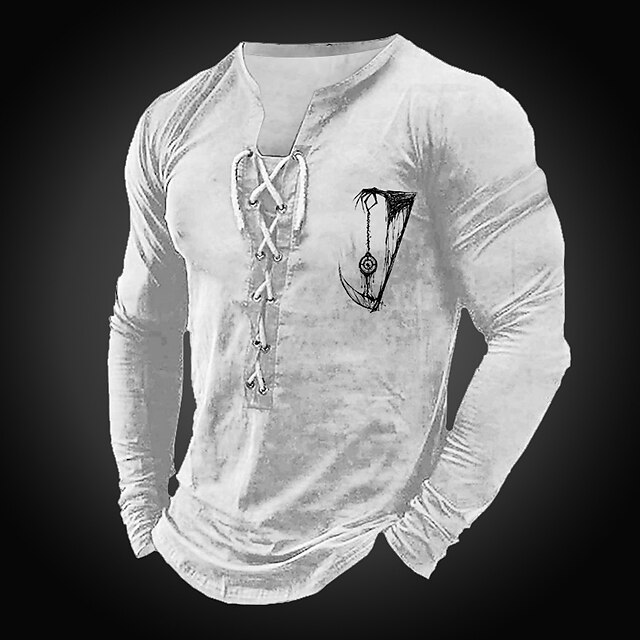 Men's Graphic Gothic T Shirt Long Sleeve T shirt 3D Print Collar Shirt Fashion Daily Outdoor Casual Holiday Going out Black White Spring &  Fall Clothing Apparel S M L XL 2XL 3XL3