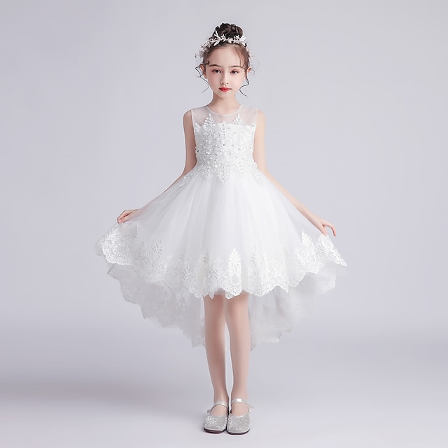 Gyerekek Lány Party ruha Tömör szín Ujjatlan Esküvő Különleges alkalom Hercegnő Édes Poliészter A vonalú ruha Nyár Tavasz 3-12 év Fehér