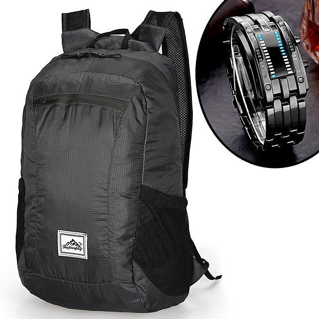  18 L Hiking Backpack Lightweight Packable Backpack Daypack Packable Rain Waterproof Ultra Light (UL) Waterproof Zipper Foldable Outdoor Camping / Hiking Nylon with A Sports Bracelet Wrist Watch