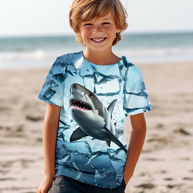  Drenge 3D Haj T-shirt Skjorte Kortærmet 3D-udskrivning Sommer Aktiv Sport Mode Polyester Børn 3-12 år Rund hals udendørs Afslappet Daglig Regulær