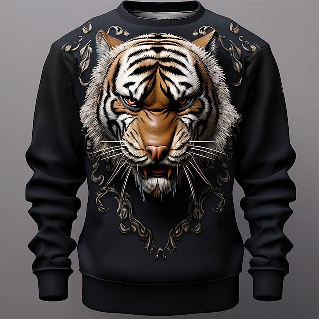  Grafisk Tiger Herr Mode 3D-tryck Pullover-tröja Helgdag Semester Utekväll Tröjor Ljusbrun Blå Långärmad Rund hals Mönster Vår & Höst Designer Hoodie Sweatshirt