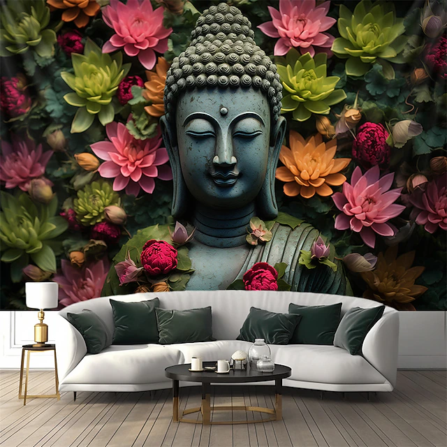 Floral Buddha Hanging Tapestry Wall Art Large Tapestry Mural Decor Photograph Backdrop Blanket Curtain Home Bedroom Living Room Decoration 14