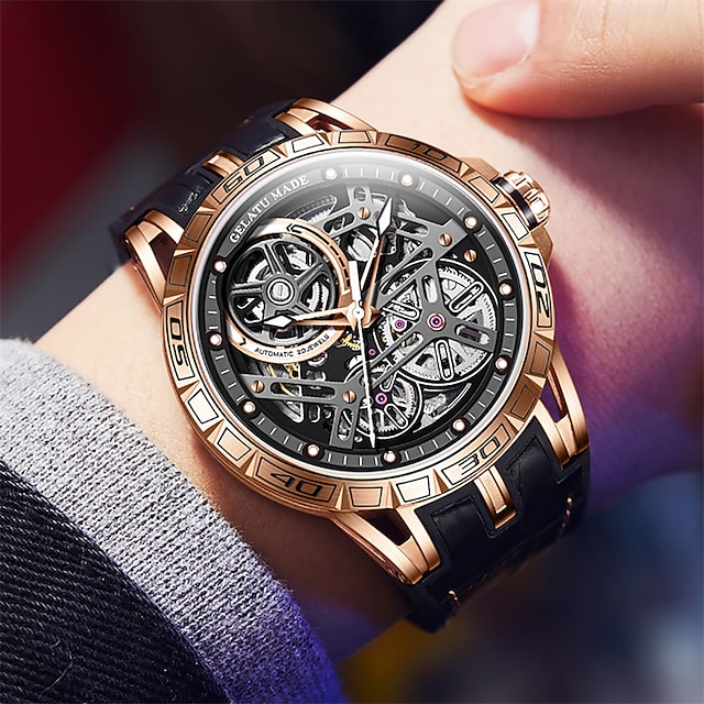  Nuevo reloj de pulsera para hombre de marca gratuity, esqueleto con luz, reloj mecánico, cinta de negocios a la moda, reloj de pulsera deportivo resistente al agua para hombre