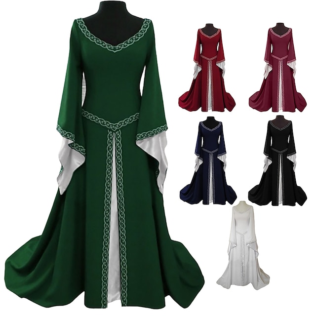  ימי הביניים רנסנס שמלת קוקטייל שמלת וינטג' שמלת נשף ויקינג הנכרי עלון בגדי ריקוד נשים האלווין (ליל כל הקדושים) מפלגה LARP רן פייר שמלה