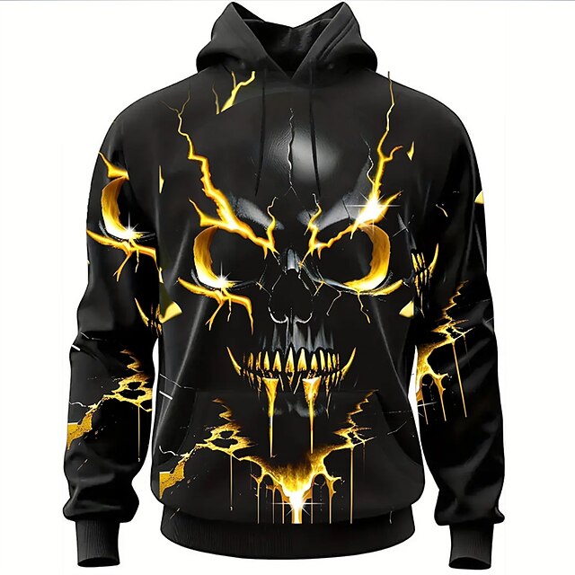 Men's Graphic Skull Hoodie Hoodies Sweatshirt Fashion Daily Long Sleeve Hooded Vacation Sports Outdoor Holiday Yellow Red Print Front Pocket Spring &  Fall Designer4