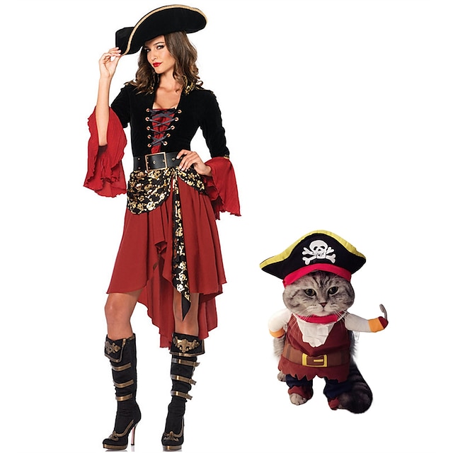  Pirate Costume de Cosplay Bal Masqué Adulte Femme pet Chiens Chats Cosplay Déguisement Sexy Soirée Mascarade Carnaval Mascarade Déguisements d'Halloween faciles
