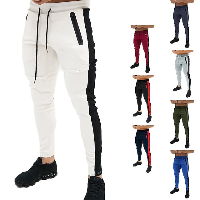 Men's Trousers Track Pants Jogging Pants Outdoor Athleisure Daily Sports Soft Comfortable Pocket Drawstring Elastic Waist Color Block Full Length Fashion Casual Activewear Wine Red Black Micro-elastic 24
