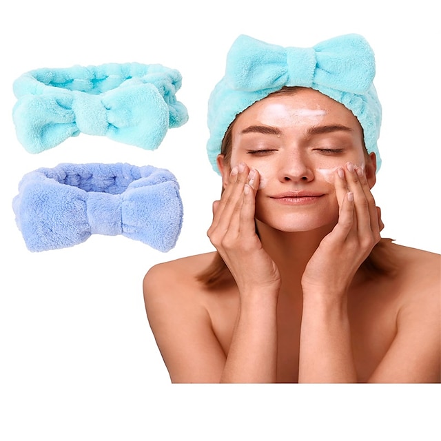  bliss spa pandebånd til kvinder - 1 pakke mikrofiber makeup pandebånd med sløjfe - hårbånd til vask af ansigt, ansigtsbehandlinger, hudpleje, brusebad, lilla/blå