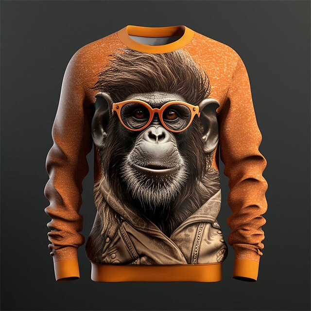 Men's Graphic Orangutan Sweatshirts Golf Pullover Sweatshirt Long ...