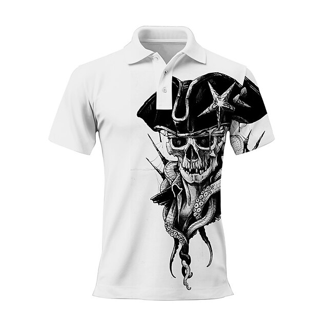 Day of the Dead Men's Skull Polo Shirts Golf Shirt Short Sleeve Polo Shirts Collared Shirts Casual Horror Festival Wear Party Outfits 3D Print Buttons Spring & Summer White Wine Navy Blue4