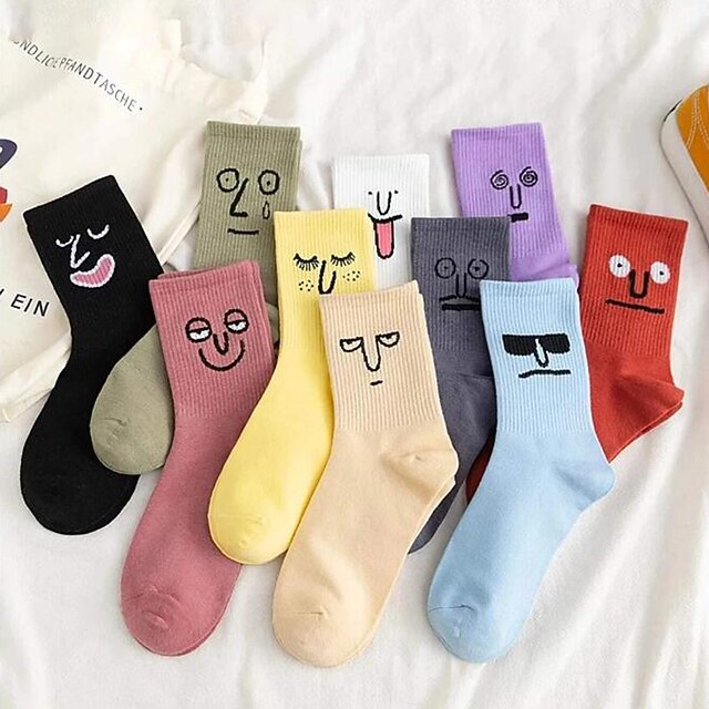 10 Pairs Women's Crew Socks Work Daily Holiday Multi Color Cotton Sporty Simple Casual Casual Cute Sports Socks 8