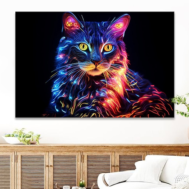  Arte de parede de animais, tela colorida, estampas de gatos e pôsteres, pintura decorativa em tecido para sala de estar, fotos sem moldura