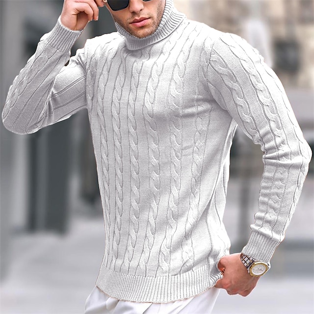  Herre Turtleneck genser Genser Pullover genser Herre Turtle Neck Jumper Riflet Kabel Strikke Avklipt Strikket Helfarge Rullekrage Hold Varm Moderne Moderne Arbeid Dagligdagstøy Klær Høst vinter Vin