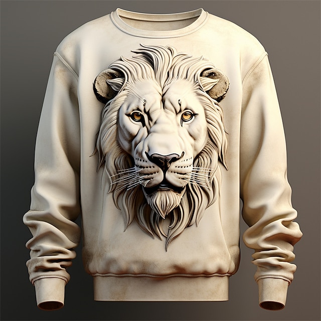  Homens Gráfico Leão camisolas Moletom Manga Longa Moletom Gola Redonda Moda Diário Casual Impressão 3D Férias Feriado Para Noite Imprimir Primavera & Outono