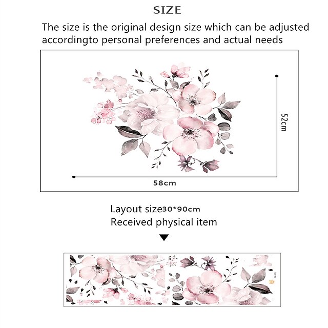  Wall Sticker Watercolor Pink Flower Blossom and Leaf Home Background Decoration Removable New Wall Sticker
