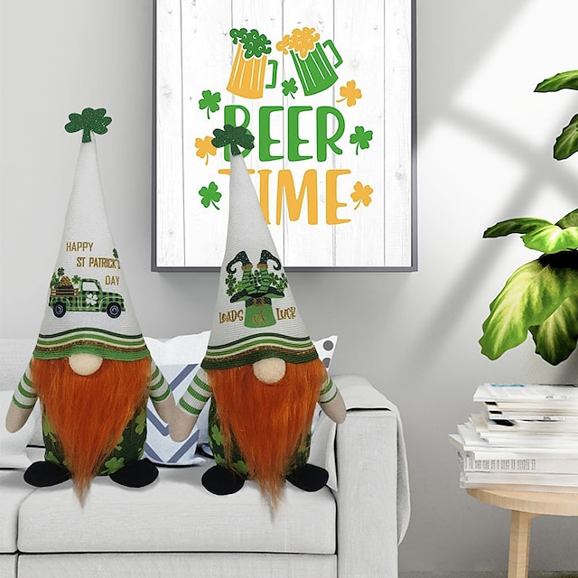  gnomes de la Saint-Patrick, gnomes irlandais décor de plateau à plusieurs niveaux du jour de la Saint-Patrick, ornement poupée elfe porte-bonheur sans visage pour la décoration de la maison de la