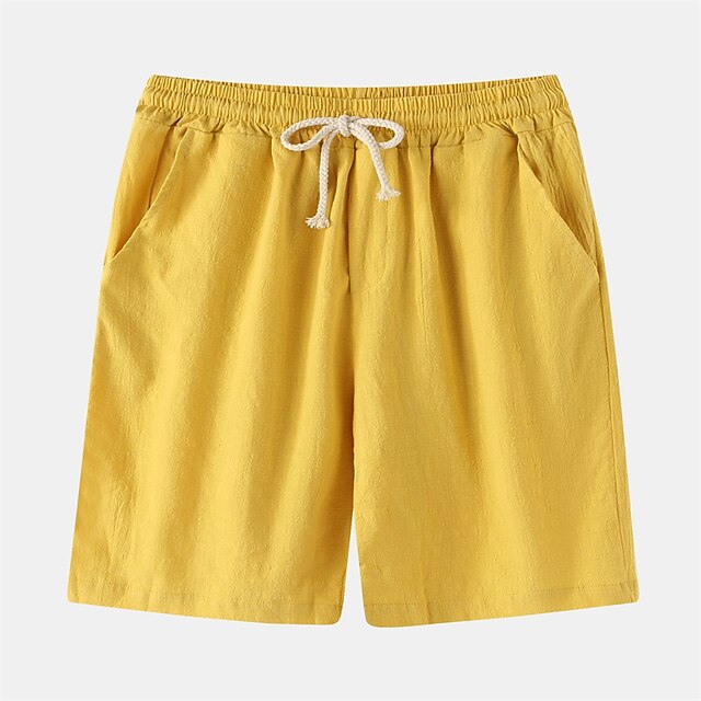  Homens Calção Shorts de linho Shorts de verão Com Cordão Cintura elástica Tecido Conforto Curto Casual Diário Feriado Misto de Algodão e Linho Moda Estilo Clássico Preto Branco