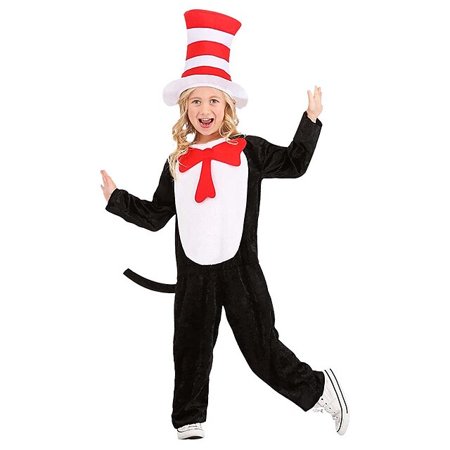  Katten i hatten Katt Cosplay-kostym Pojkar Flickor Film-cosplay Animé Flickor Pojkar Halloween Maskerad Trikot / Onesie Klänning Hatt
