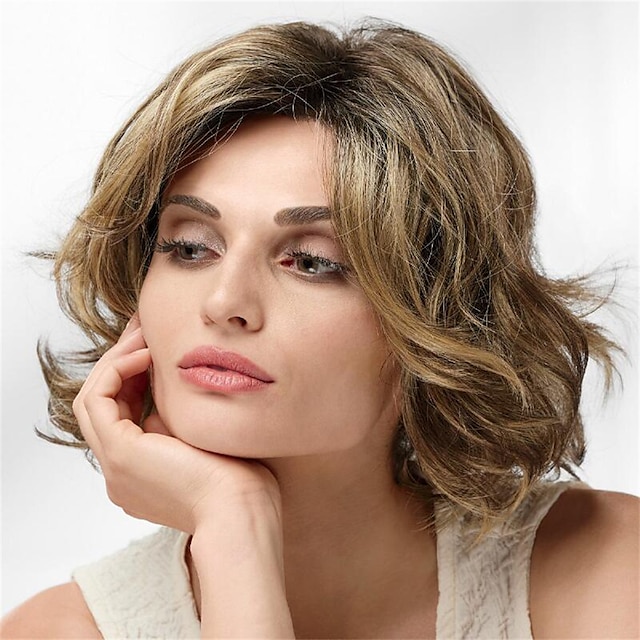  Synthetic Wig Curly With Bangs Machine Made Wig Short A1 A2 Synthetic Hair Women's Soft Fashion Easy to Carry Blonde Brown