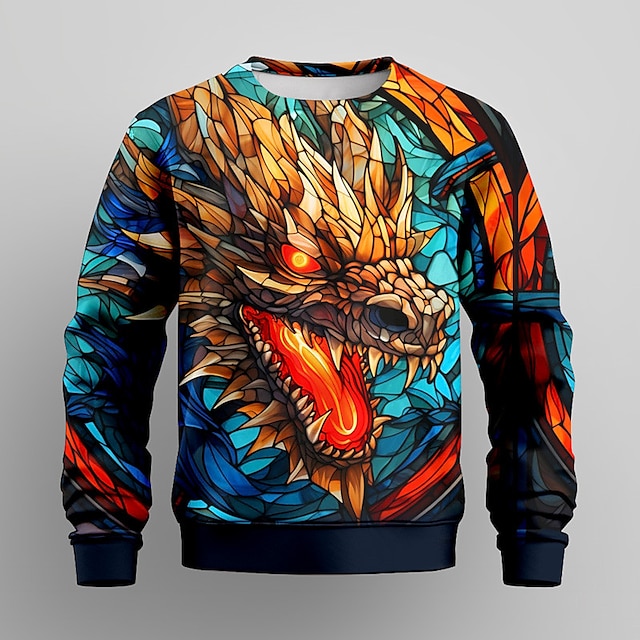  Boys 3D Dragon Sweatshirt Pullover Long Sleeve 3D Print Spring Fall Fashion Streetwear Cool Polyester Kids 3-12 Years Crew Neck Outdoor Casual Daily Regular Fit