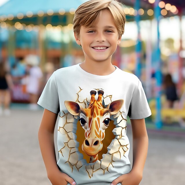  Para Meninos 3D Leão Girafa Lobo Camiseta Camisas Manga Curta Impressão 3D Verão Ativo Esportes Moda Infantil 3-12 anos Gola Redonda Ao ar livre Casual Diário Normal
