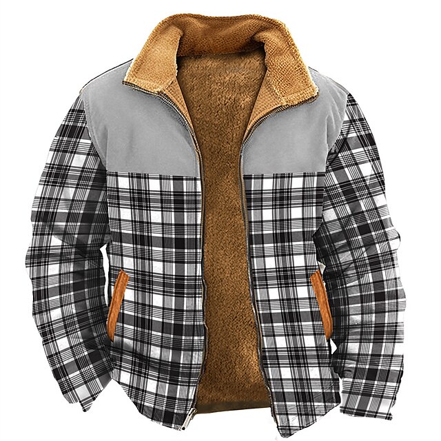 Graphic Plaid Men's Daily Zip Sweatshirt Holiday Vacation Going out ...