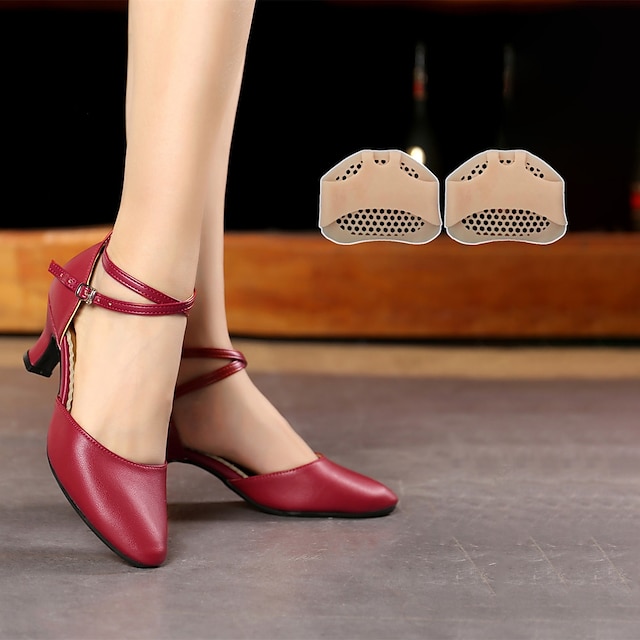  Женская современная обувь с подушечками для передней части стопы, вечерние туфли для выступлений, вечерние кадриль, каблук для кубинского каблука с пряжкой для взрослых, черный, серебристый, темно-красный
