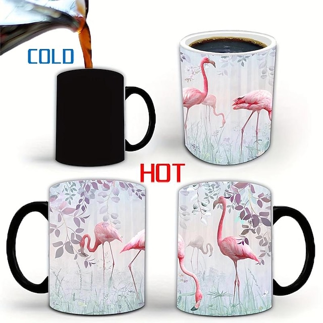  flamingo väriä vaihtava kahvimuki, keraaminen kahvikuppi, lämpöherkkä vesikuppi, kesän talvijuomat, syntymäpäivälahjat, lomalahjat, joululahjat, uudenvuodenlahjat, ystävänpäivälahjat